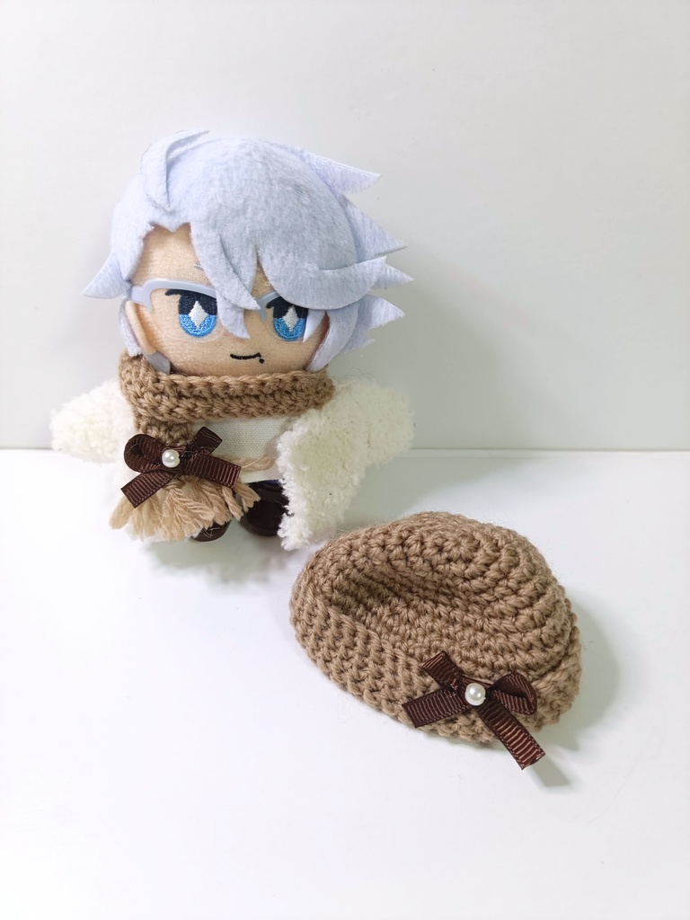 10cmぬい服 ミニリボンニット帽&マフラーセット -dark brown-