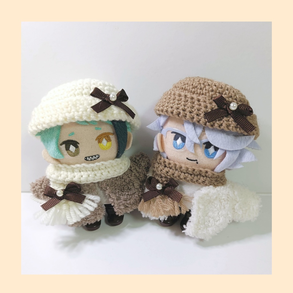 10cmぬい服 ミニリボンニット帽＆マフラーセット -dark brown-