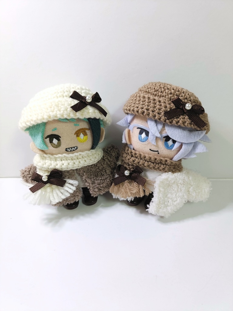 10cmぬい服 ミニリボンニット帽&マフラーセット -dark brown-