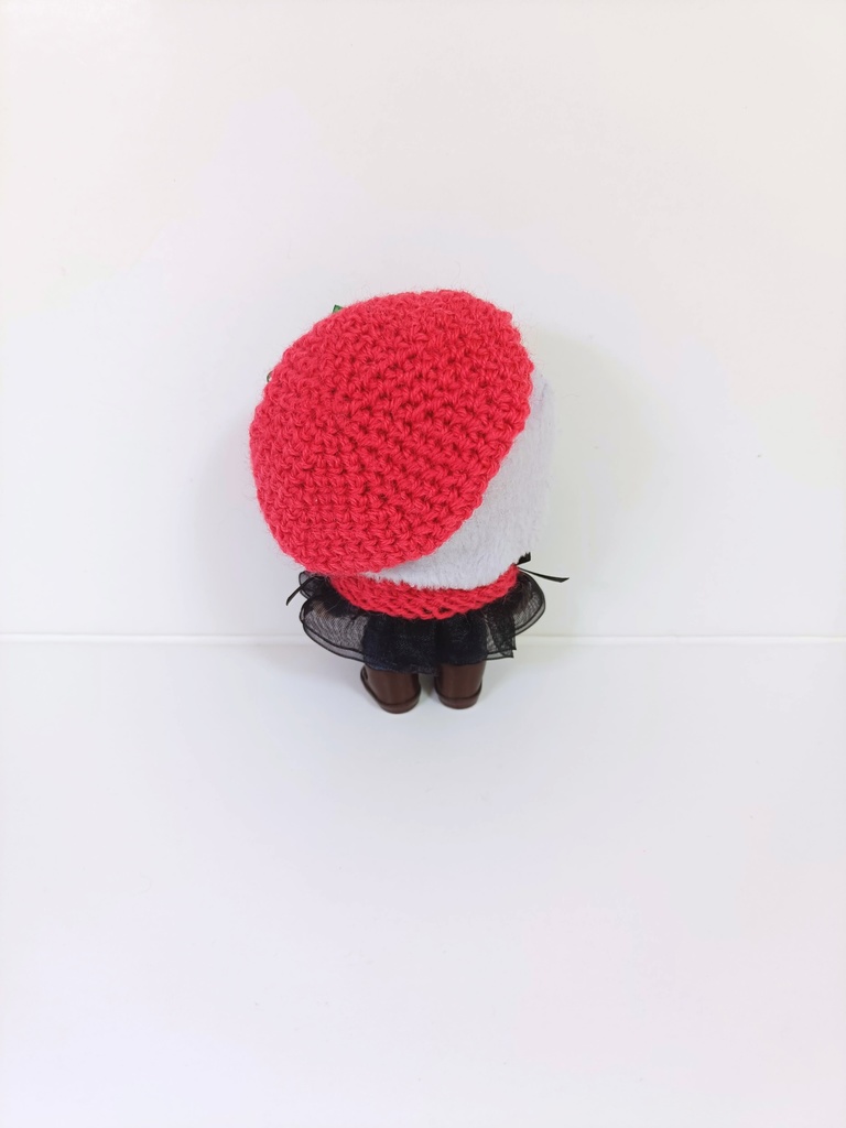 10cmぬい服 ストロベリーケープ&ベレーセットー濃いイチゴ色々ー