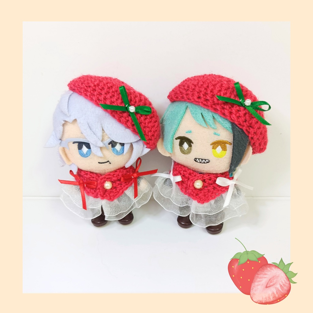 10cmぬい服 ストロベリーケープ＆ベレーセットｰ濃いイチゴ色々ｰ