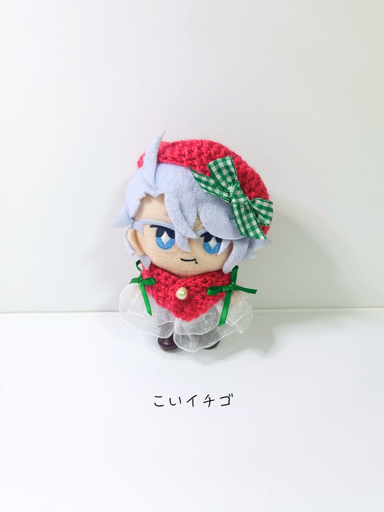 10cmぬい服 ストロベリーケープ&ベレーセットーグリーンギンガムー