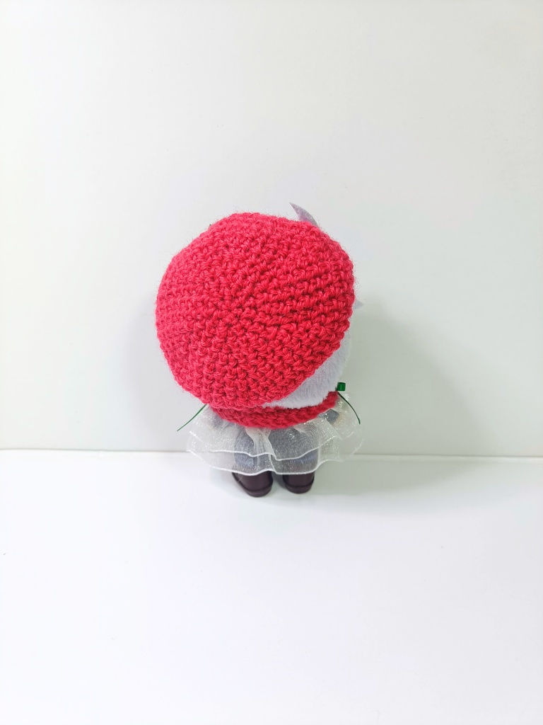 10cmぬい服 ストロベリーケープ&ベレーセットーグリーンギンガムー