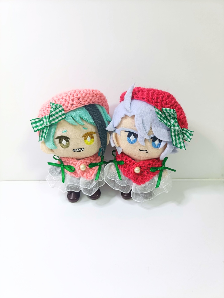 10cmぬい服 ストロベリーケープ&ベレーセットーグリーンギンガムー