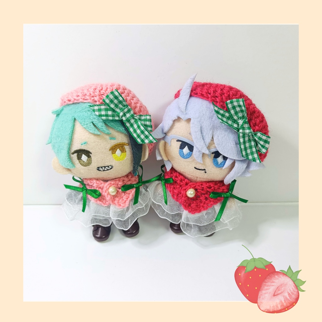 10cmぬい服 ストロベリーケープ＆ベレーセットｰグリーンギンガムｰ