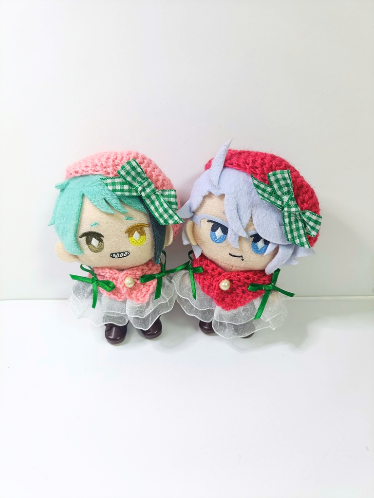 10cmぬい服 ストロベリーケープ&ベレーセットーグリーンギンガムー