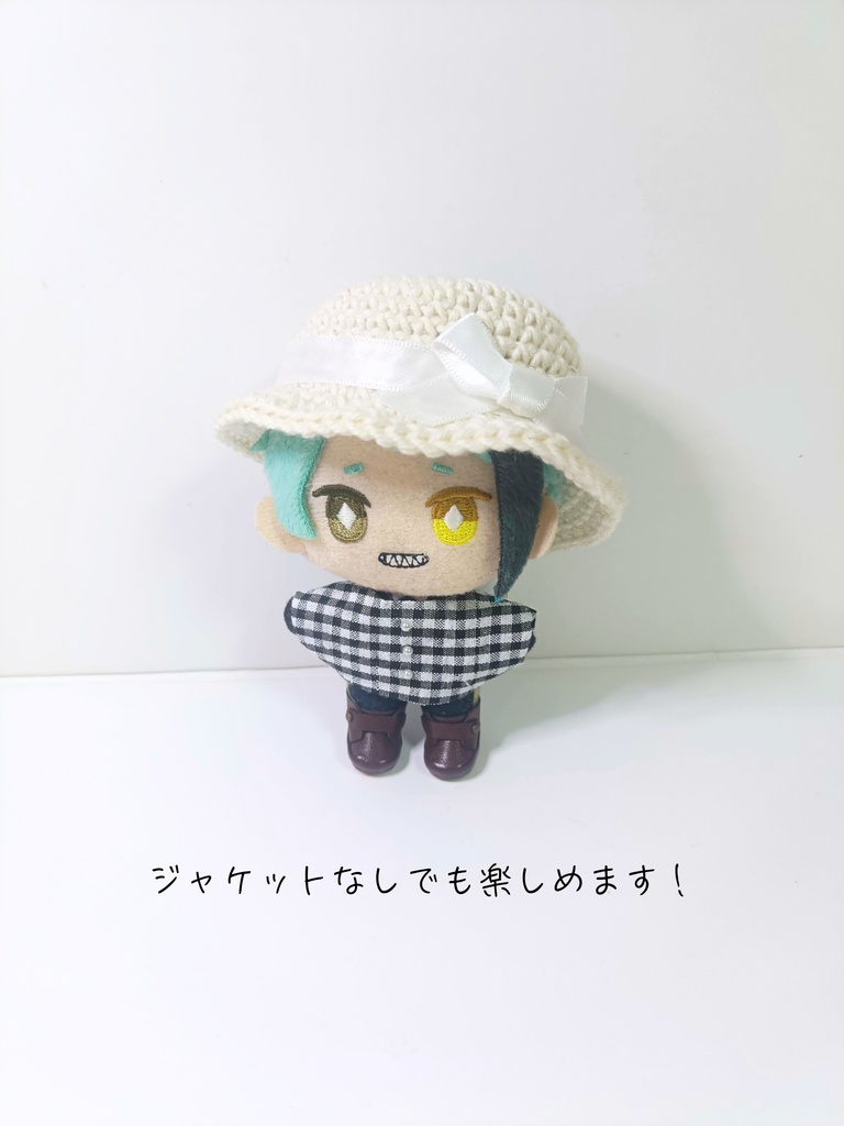 ぬい服10cm シンプルギンガムセット(ハット&トップス&ジャケット)