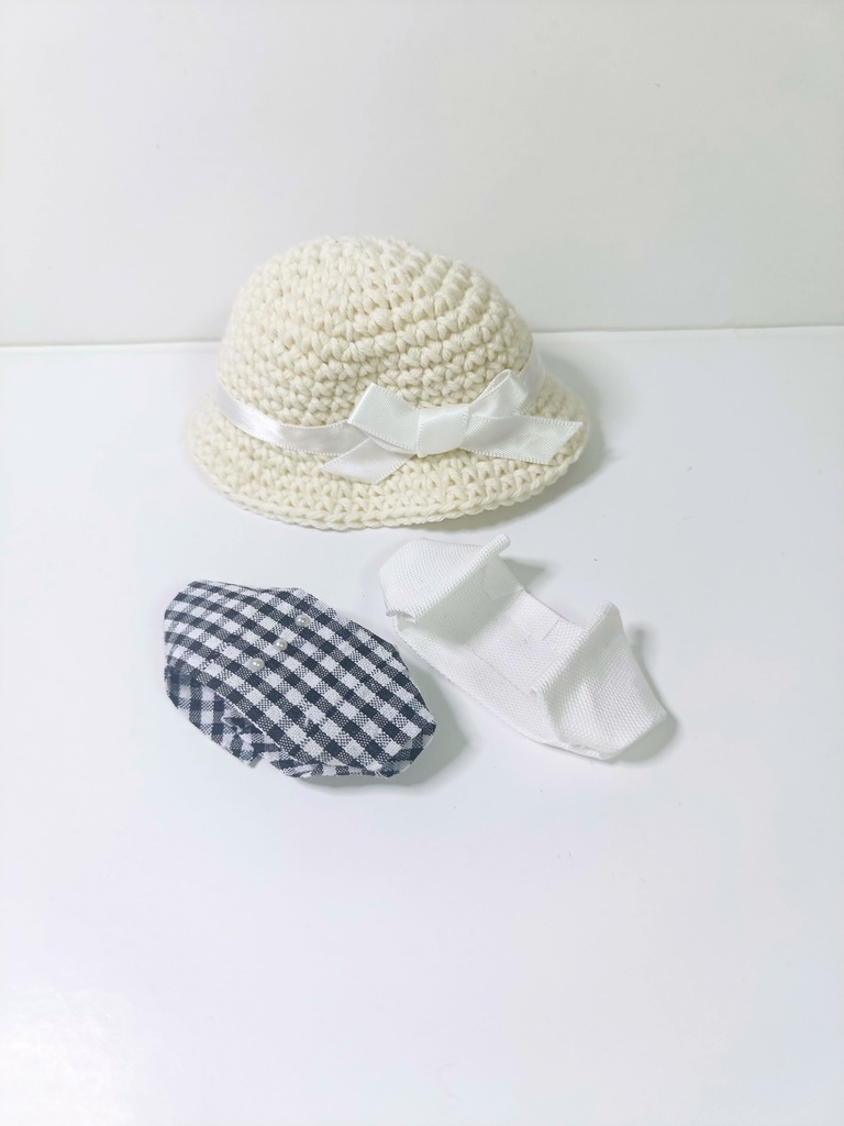 ぬい服10cm シンプルギンガムセット(ハット&トップス&ジャケット)