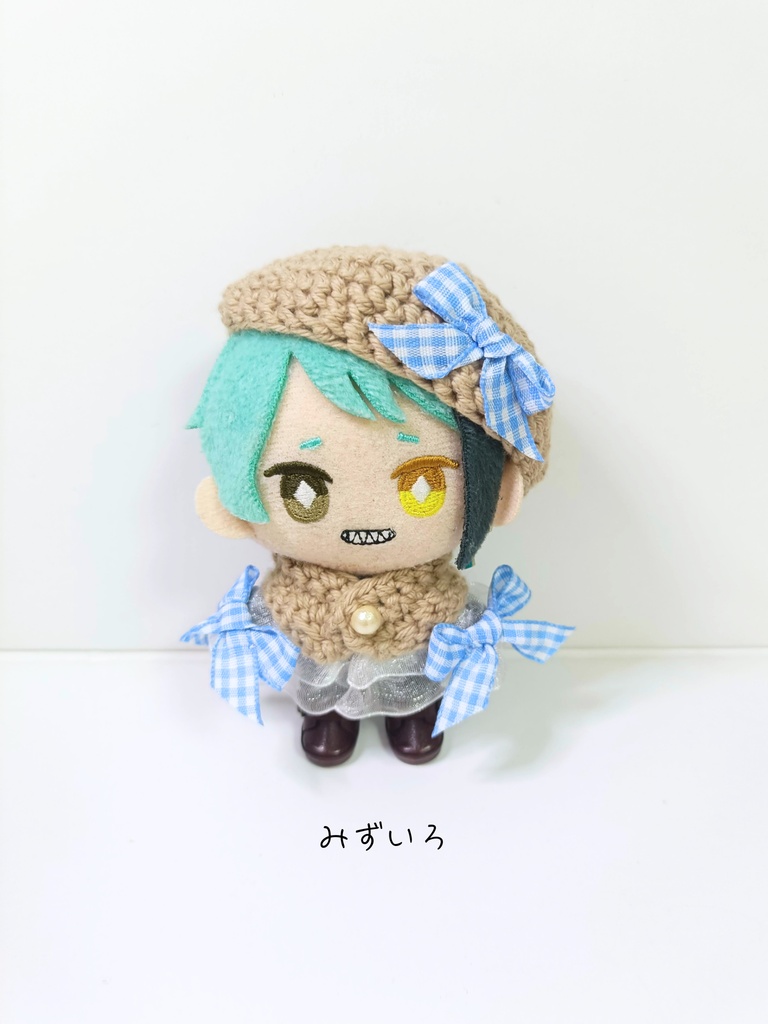 10cmぬい服 ギンガムリボンケープ&ベレーセット