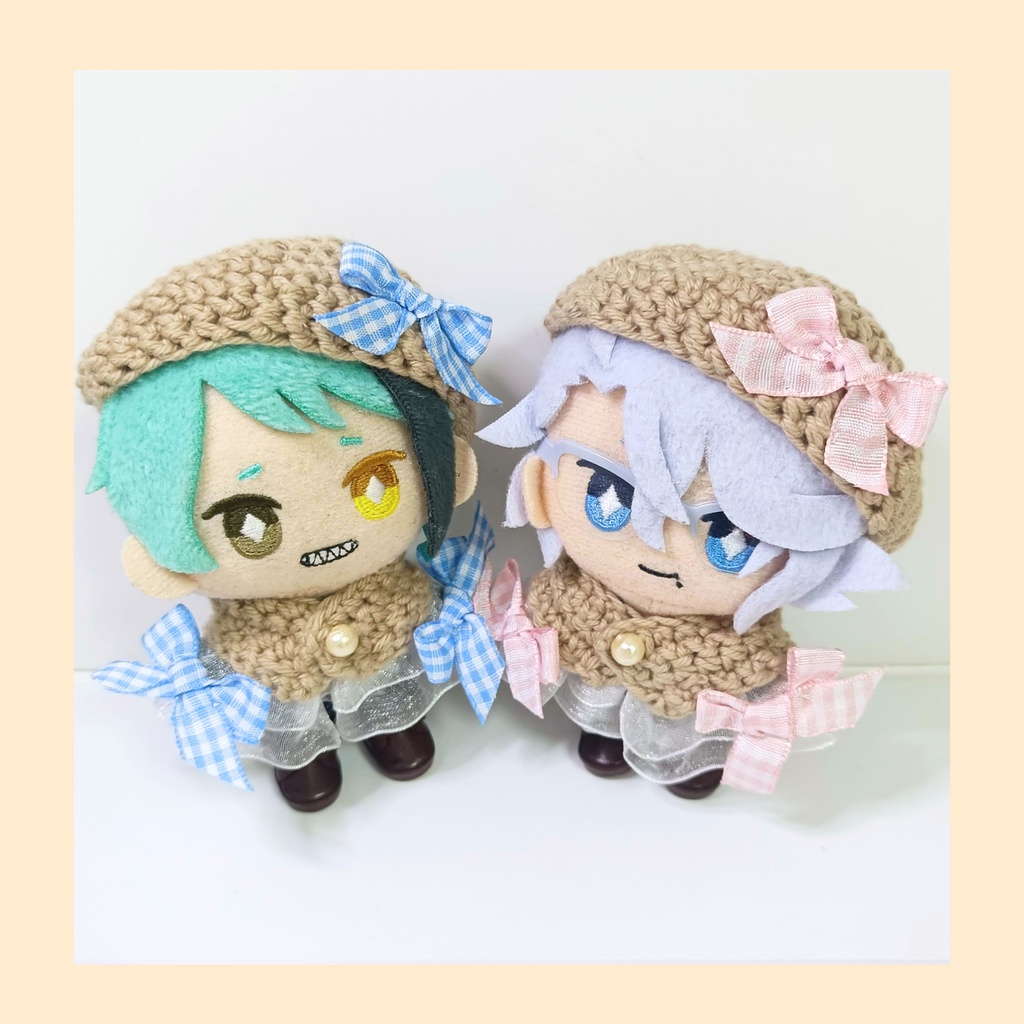 10cmぬい服 ギンガムリボンケープ＆ベレーセット