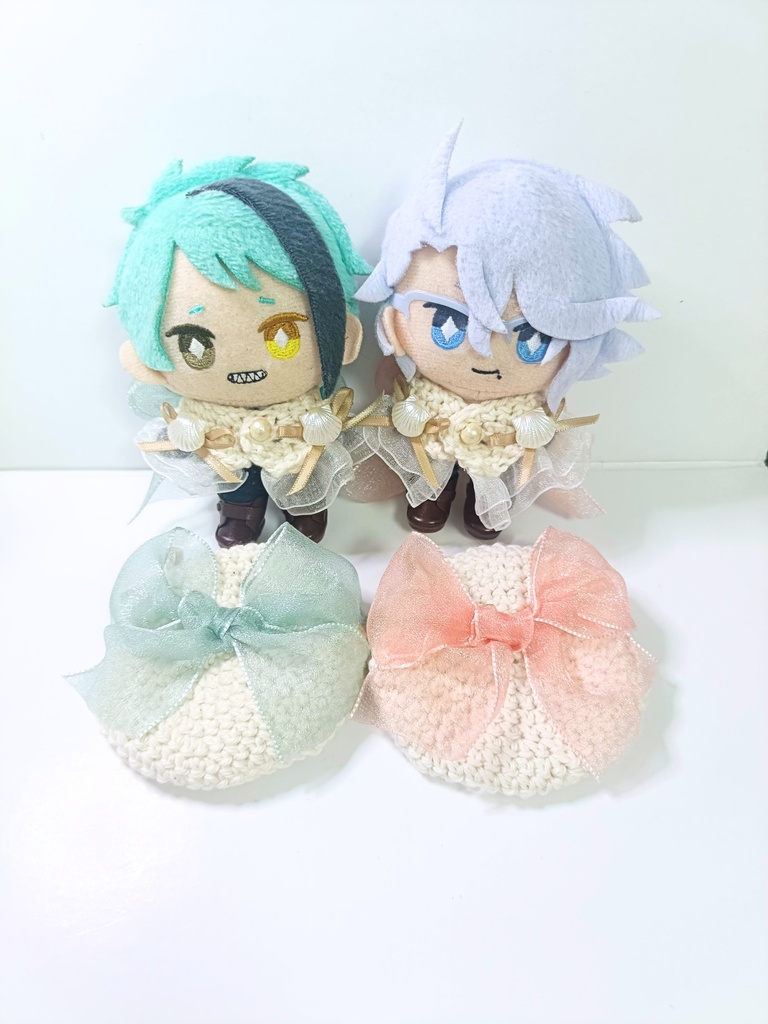 10cmぬい服 猫耳風オーガンジーマリンケープ&ベレー