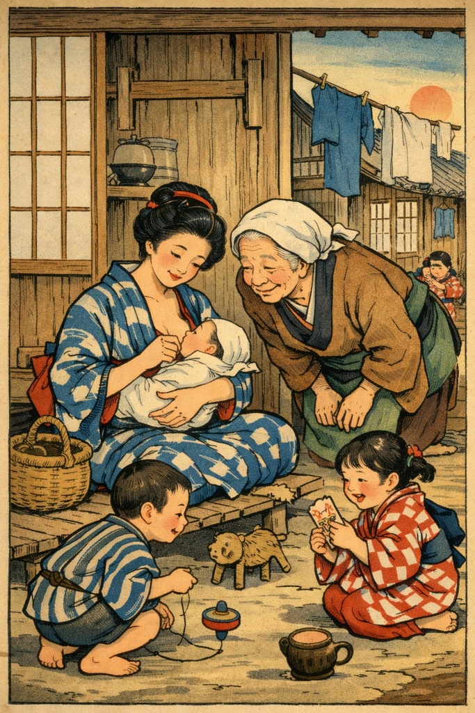 浮世絵風。家族の四季。