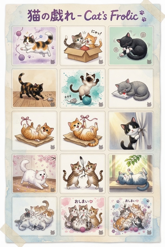 猫の戯れステッカー