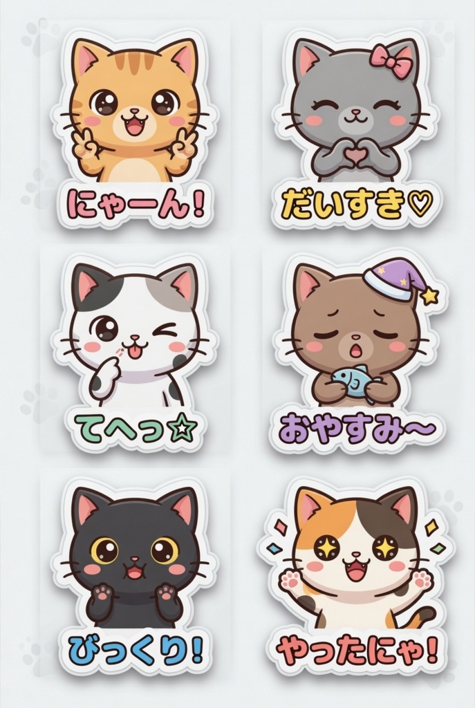 猫ちゃんの可愛いイラスト集（ステッカー素材）