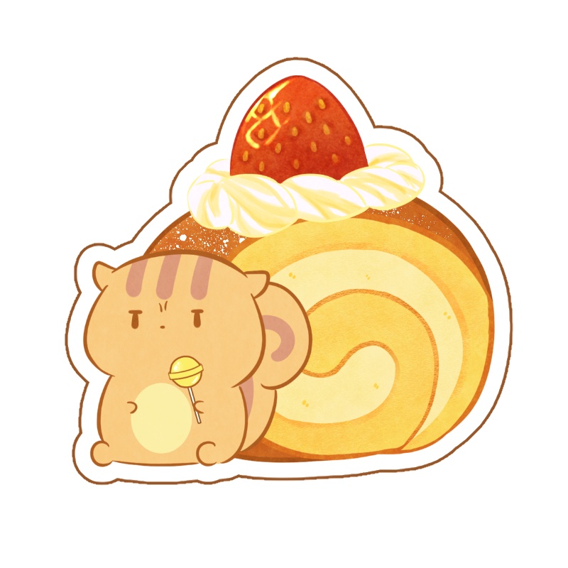 りすさんとロールケーキ（マットフレークシール）