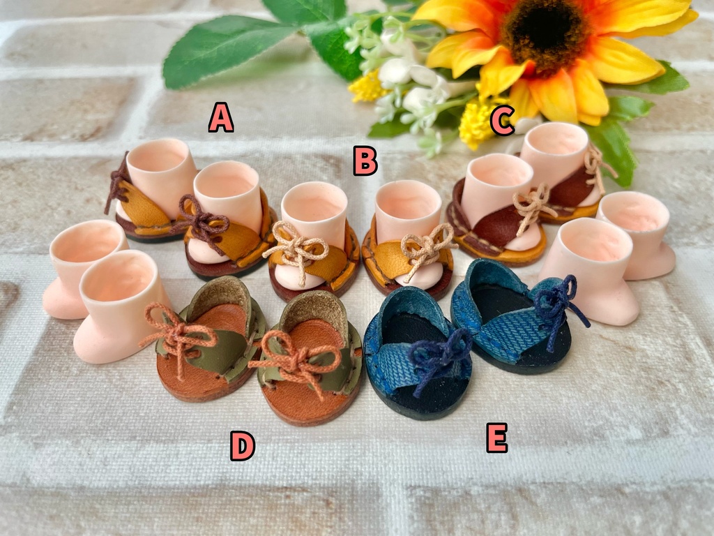 レースアップレザーサンダル+ぬいの素足セット