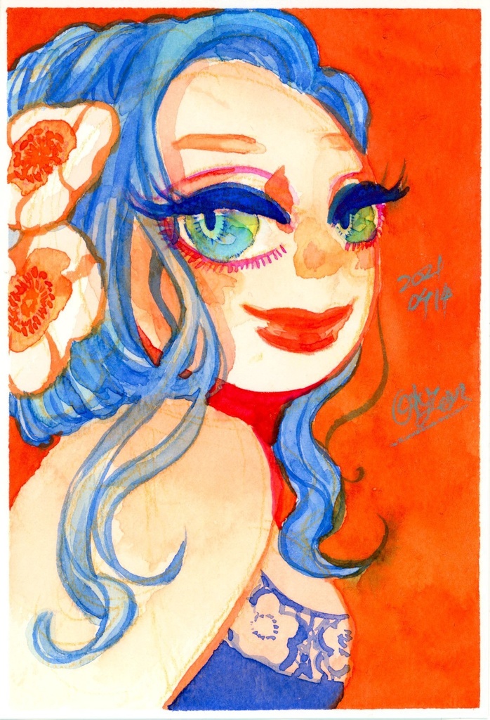 【原画】水彩Drawing Passion Orange 202103_04/葉書サイズ
