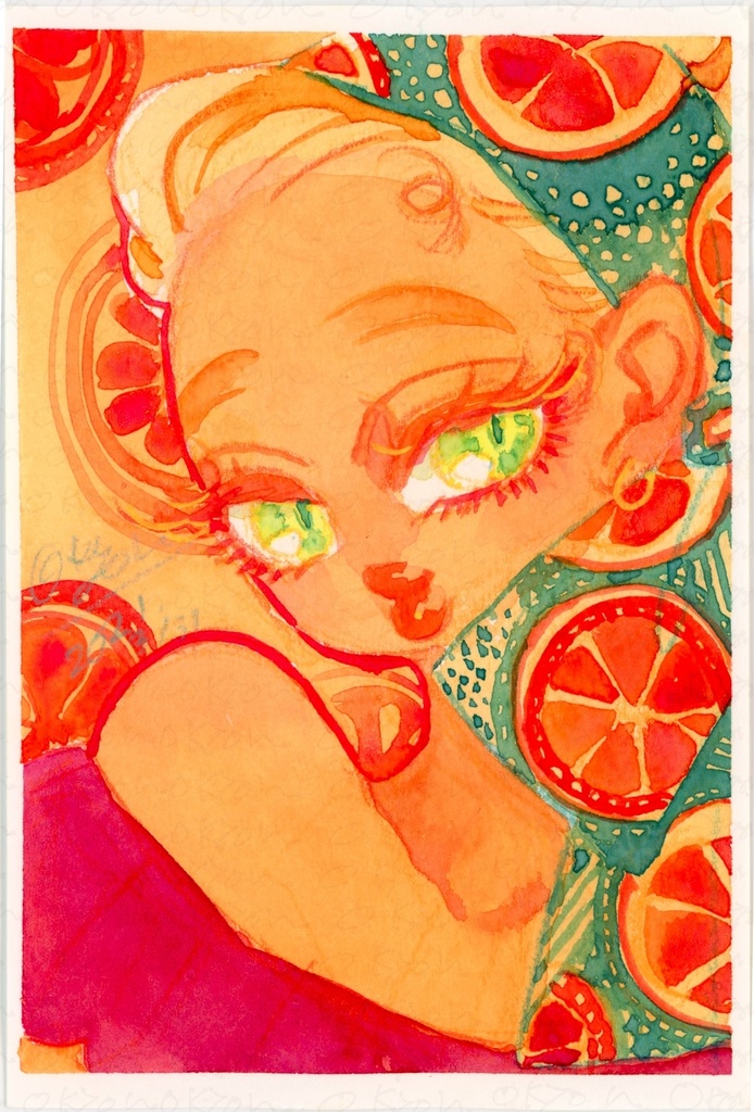 【原画】水彩Drawing Passion Orange 202103_04/葉書サイズ