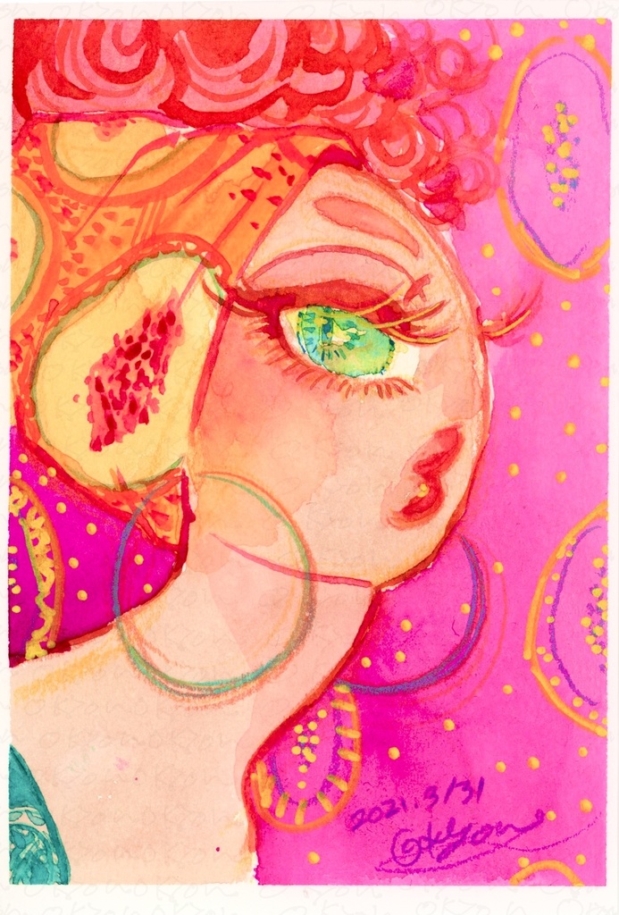 【原画】水彩Drawing Passion Orange 202103_04/葉書サイズ