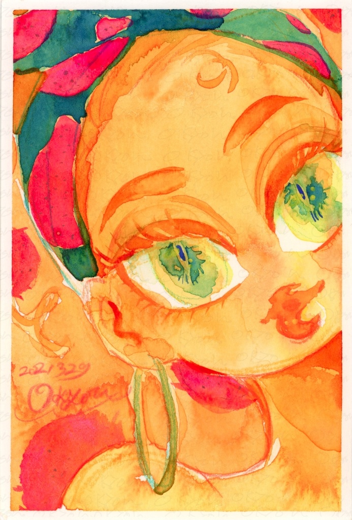 【原画】水彩Drawing Passion Orange 202103_04/葉書サイズ