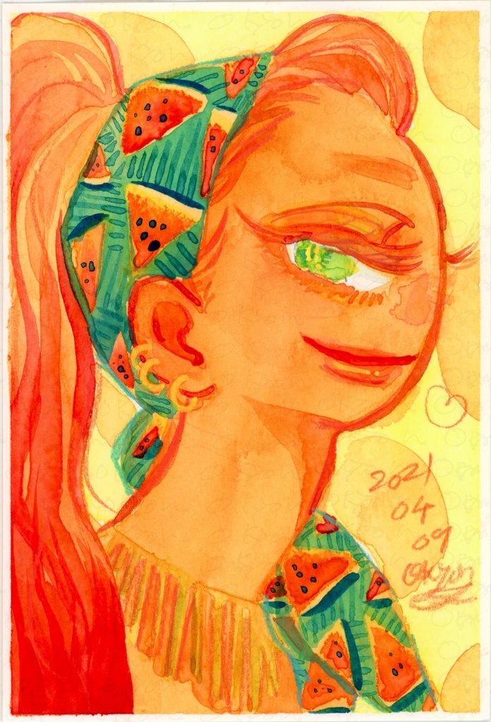 【原画】水彩Drawing Passion Orange 202103_04/葉書サイズ