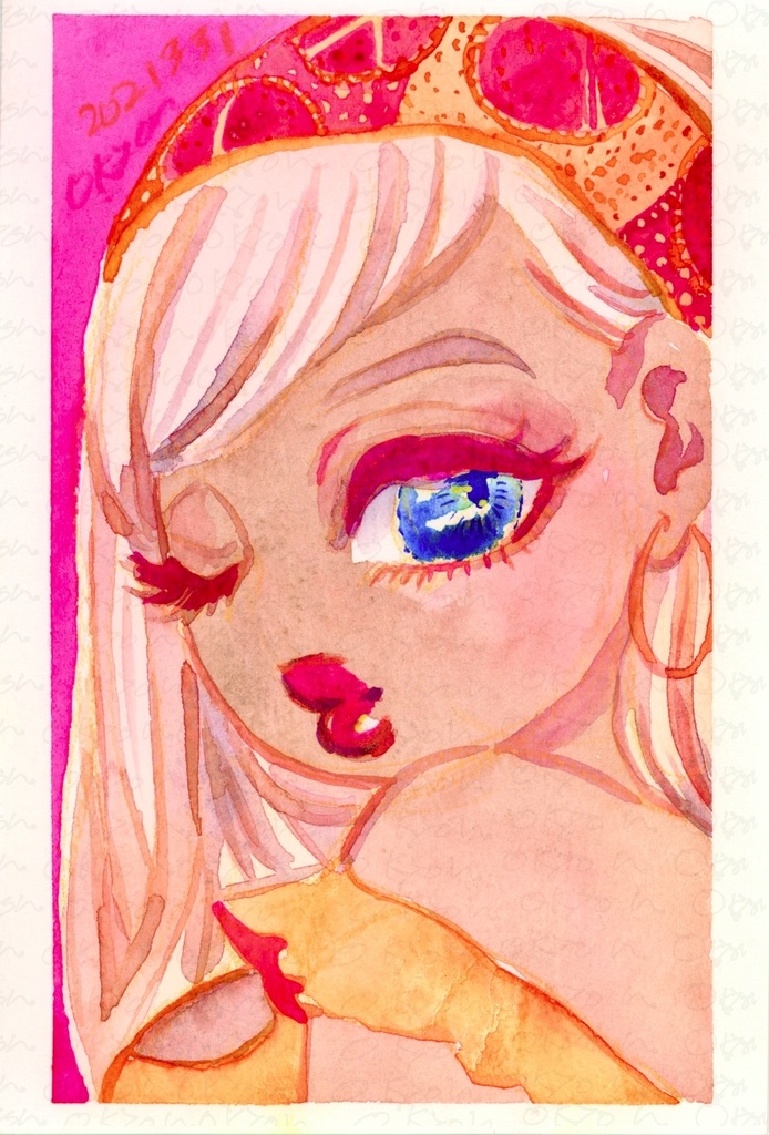 【原画】水彩Drawing Passion Orange 202103_04/葉書サイズ