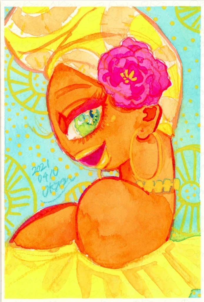 【原画】水彩Drawing Passion Orange 202103_04/葉書サイズ