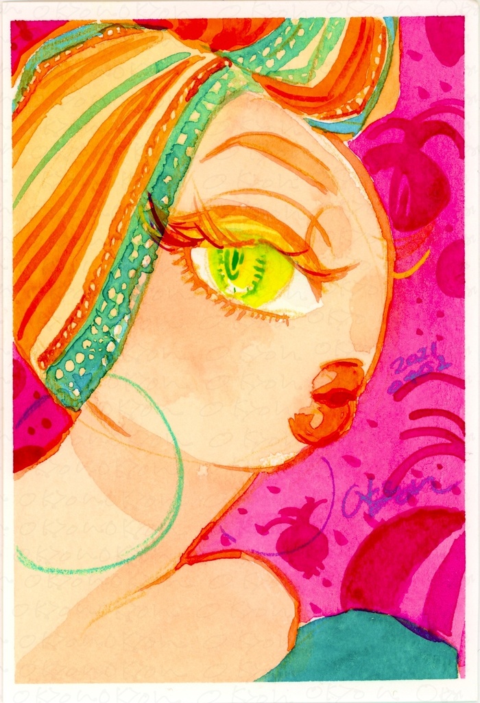 【原画】水彩Drawing Passion Orange 202103_04/葉書サイズ