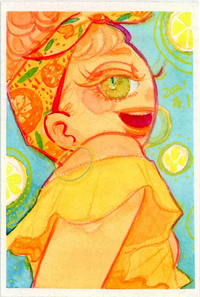 【原画】水彩Drawing Passion Orange 202103_04/葉書サイズ