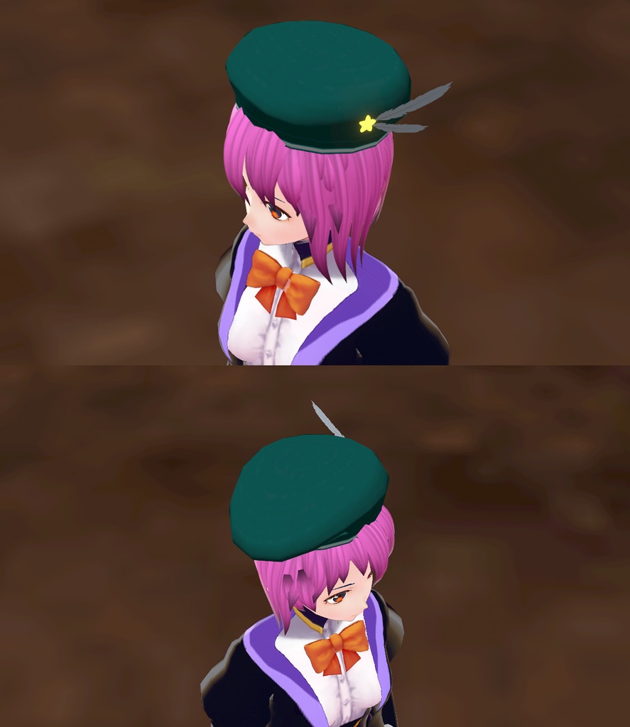 羽付きのベレー帽