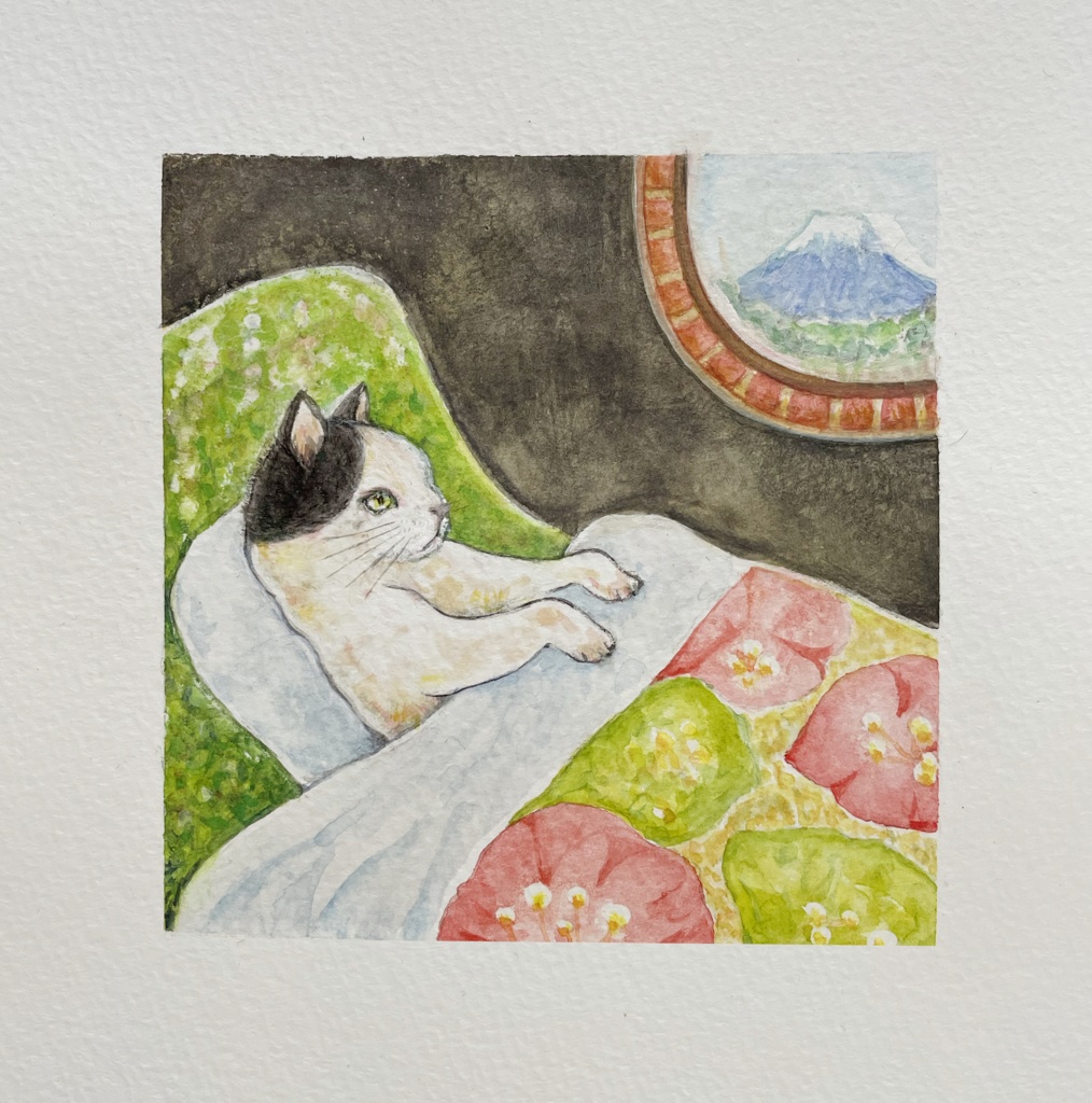水彩画（原画・額なし）おやすみ猫