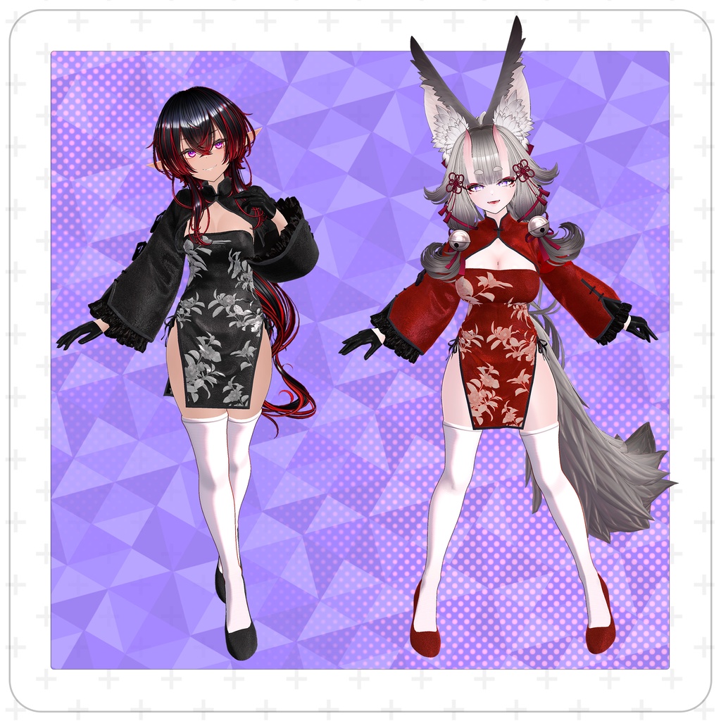 【セール中!】【複数アバター対応】オリジナル衣装モデル 「チャイナドレスセットー紅」