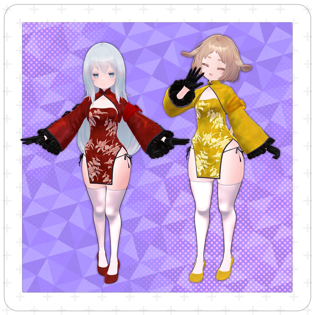 【セール中!】【複数アバター対応】オリジナル衣装モデル 「チャイナドレスセットー紅」