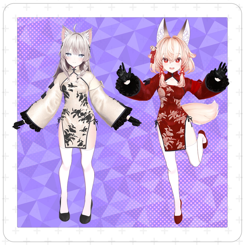 【セール中!】【複数アバター対応】オリジナル衣装モデル 「チャイナドレスセットー紅」