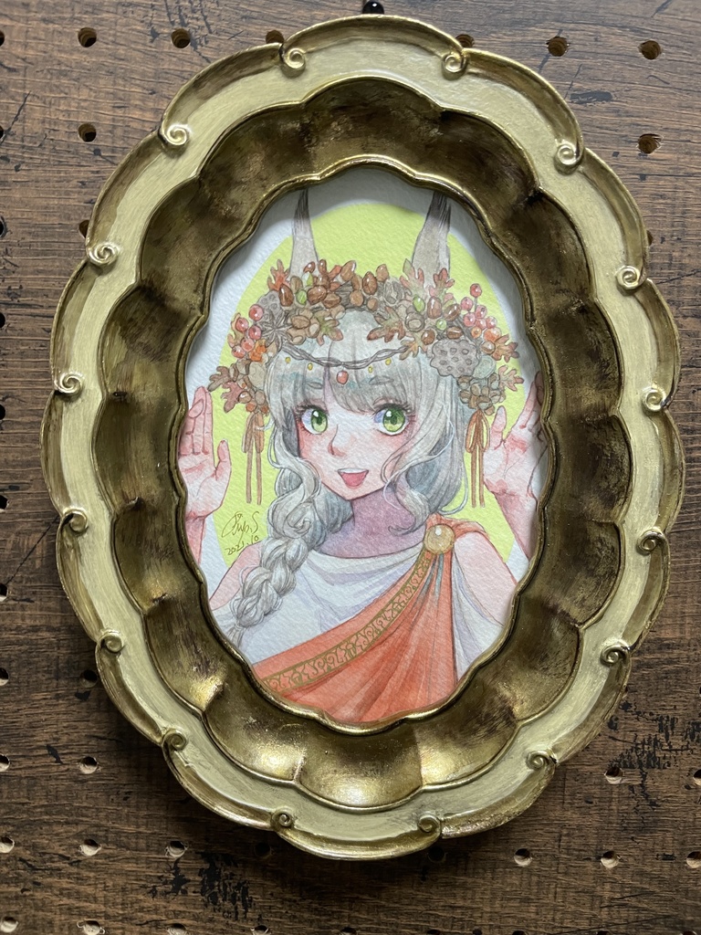 【額装原画】木の実のリース