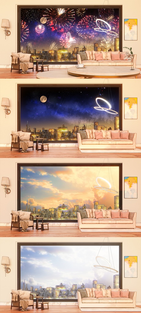 動く配信背景-「都市夢幻」花火の後ろ