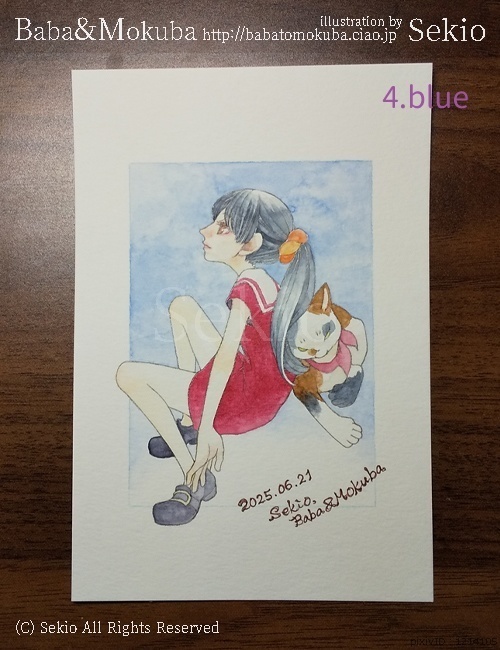 【原画】猫と女の子 4.blue