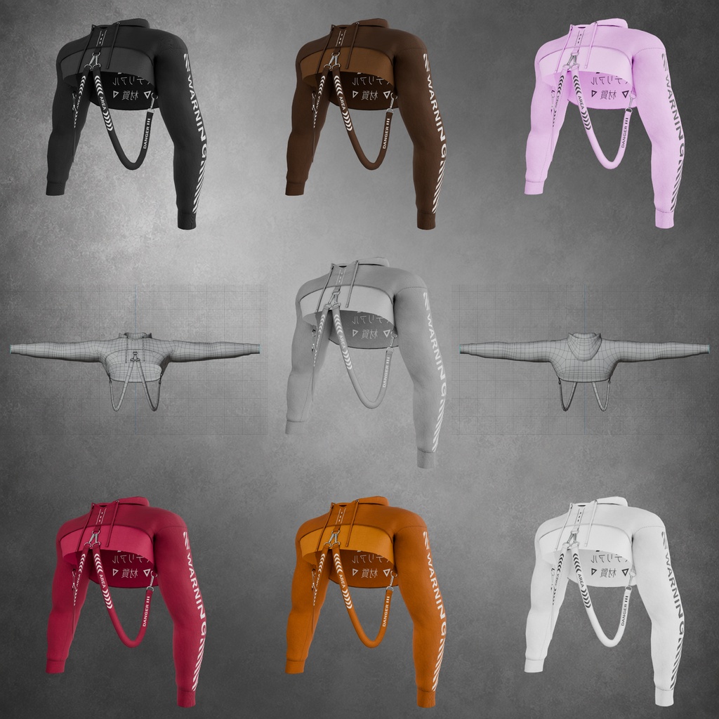 OD Crop Hoodie Techwear | ベリーフーディー | シュラッグ風フーディー | 衣装 | 3Dアセット | 商用・個人利用ライセンス