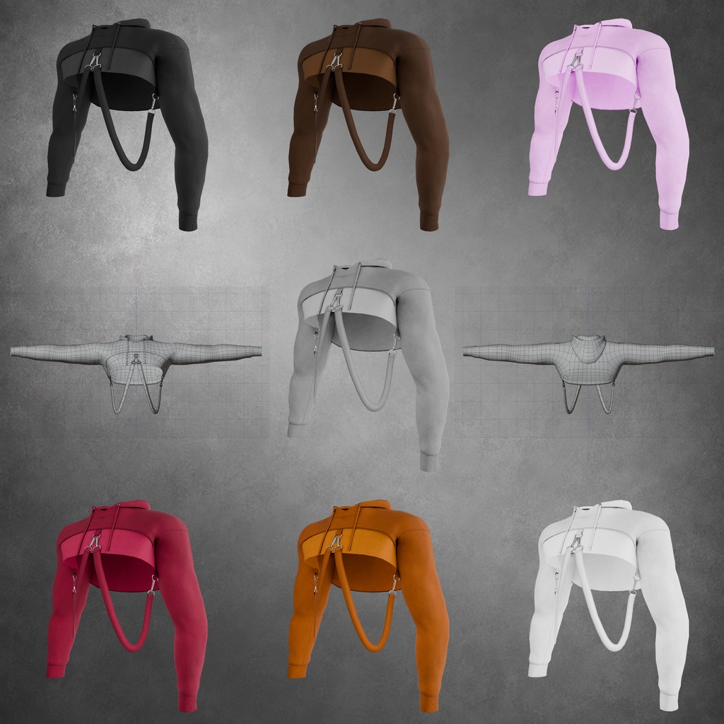OD Crop Hoodie Techwear | ベリーフーディー | シュラッグ風フーディー | 衣装 | 3Dアセット | 商用・個人利用ライセンス
