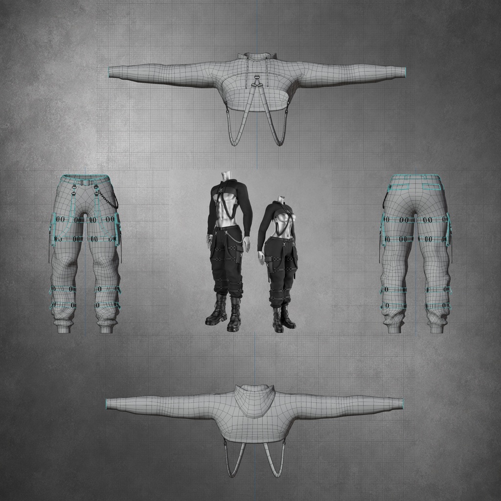 OD Crop Hoodie Techwear | ベリーフーディー | シュラッグ風フーディー | 衣装 | 3Dアセット | 商用・個人利用ライセンス