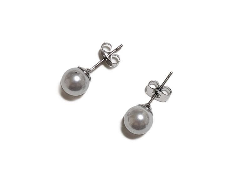 国産本貝パールネックレス グレー 7mm ピアス付 長さ変更可能