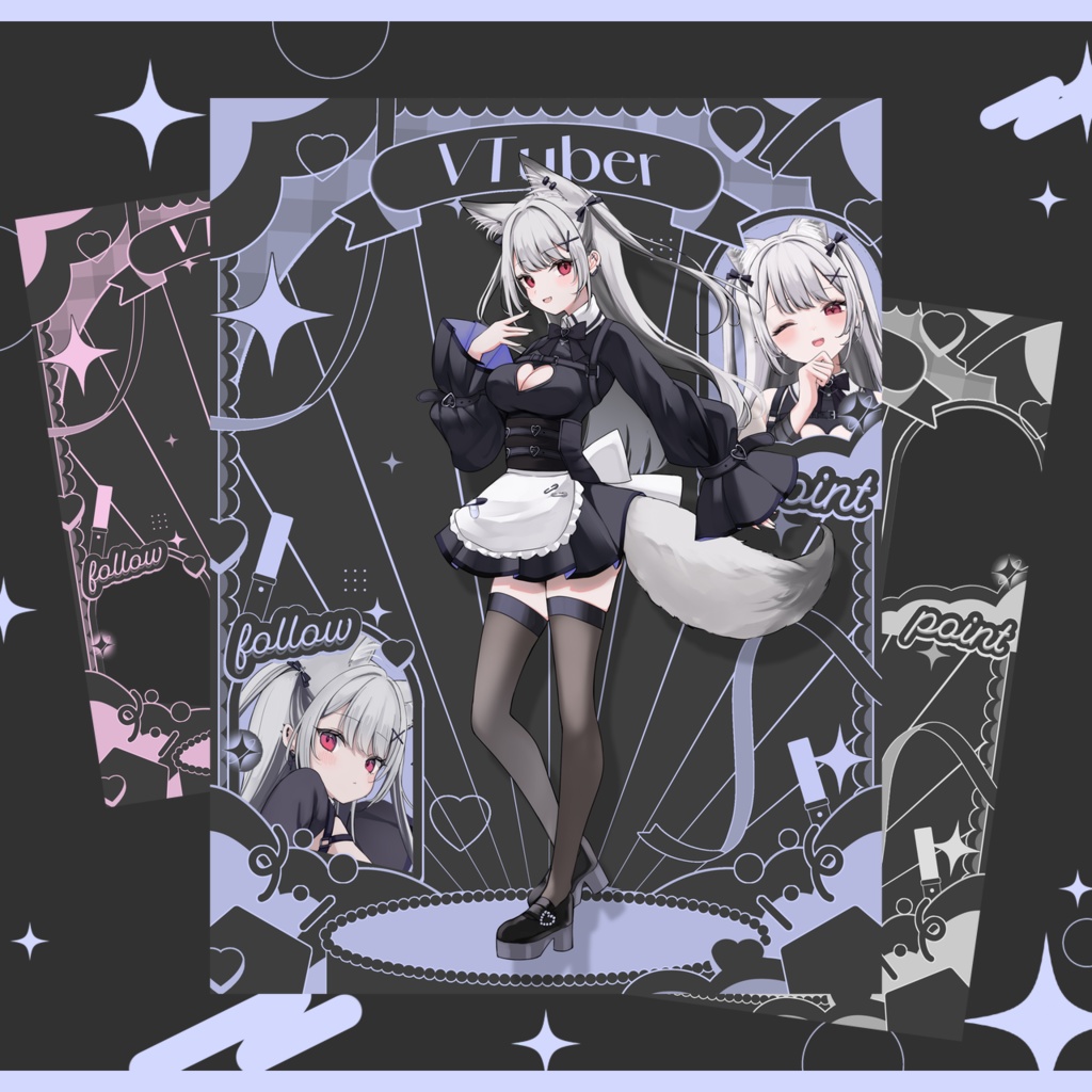 【全8色!フリー素材】cuteな宣伝画像素材 (white&black)【VTuber・配信者向け】