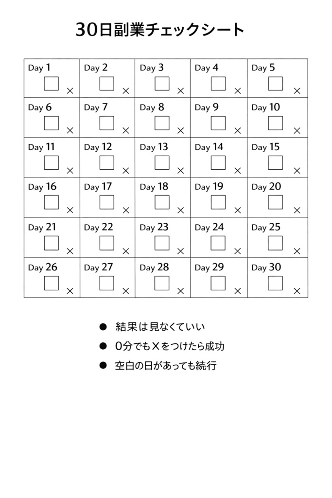 30日副業チェックシート