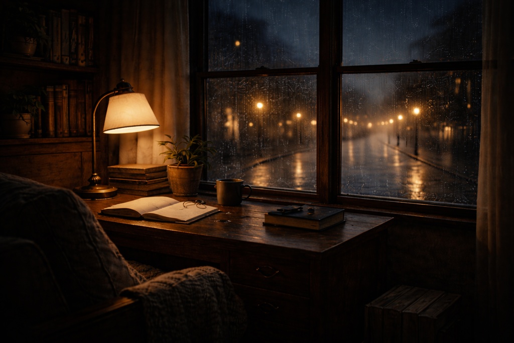 作業用BGM向け｜雰囲気 背景画像12枚セット｜夜・雨（16:9）