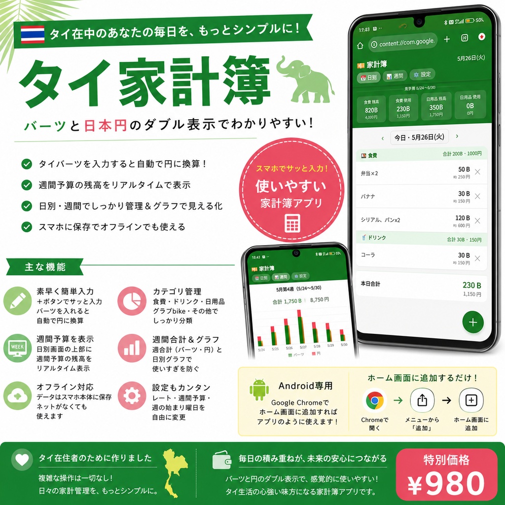 タイ家計簿｜バーツと円で見える、タイ在住者向けシンプル家計簿