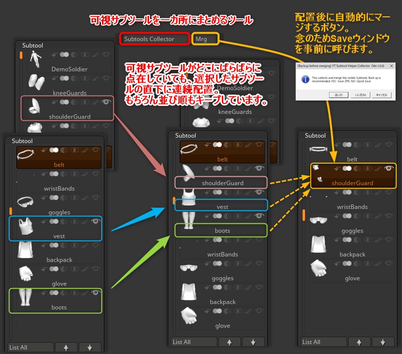 Zbrushのサブツール操作プラグイン「YT Subtool Helper」