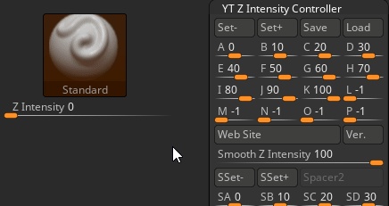 ZbrushのZ強度を複数の指定値に切替えるプラグイン「YT Z Intensity Controller」