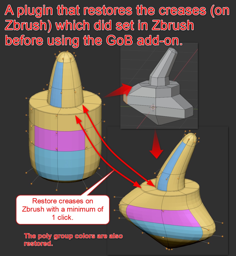 GoBアドオン使用時にZbrush側のクリースを復元する「YT GoB リクリーサー」