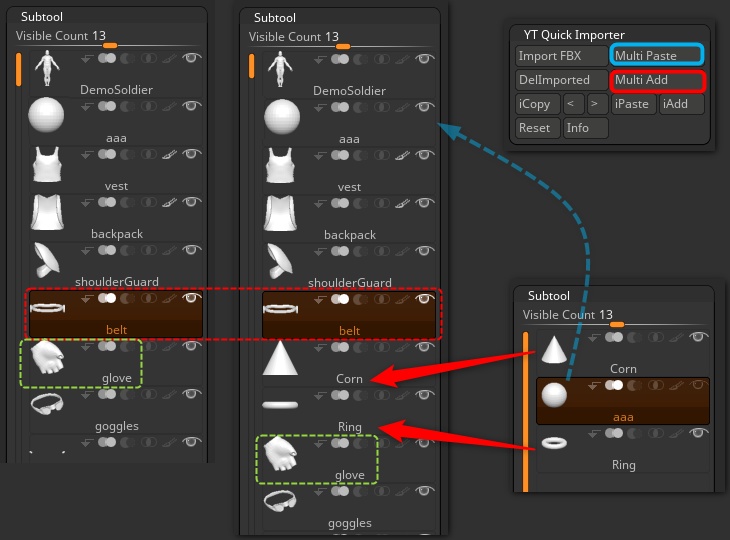 Zbrushのサブツールに直接FBXのメッシュを転送するプラグイン「YT Quick Importer」