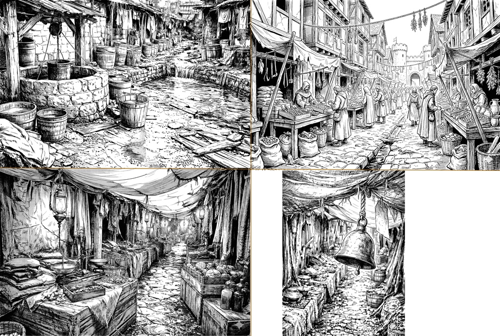 【無料有】ファンタジーのスラム街【漫画背景素材】